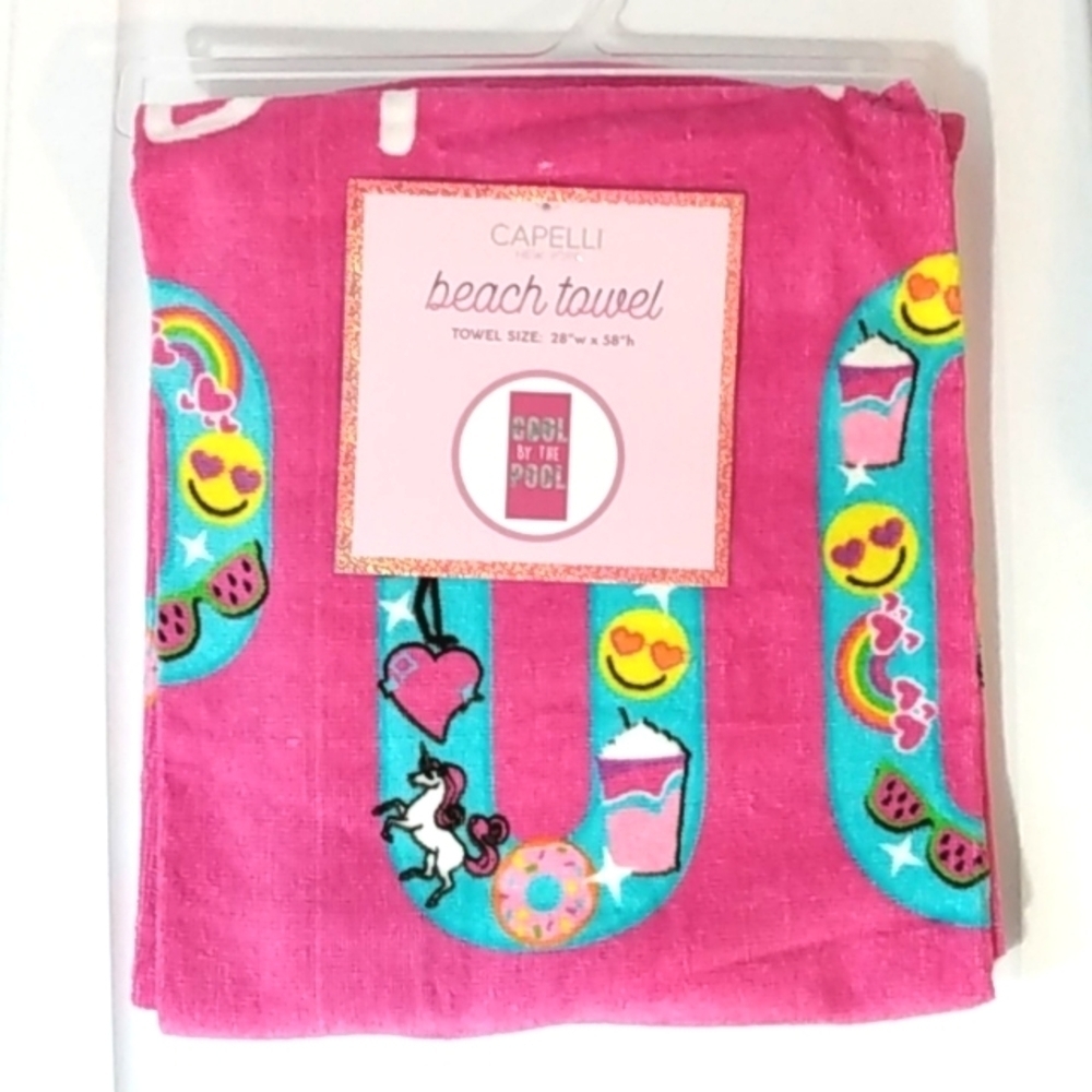CAPELLI NEW YORK PINK COOL BY THE POOL BEACH TOWEL SIZE 28 X 58 NWT